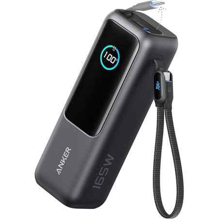 POWER BANK Anker 25000 mAh- 165W 2 x cablu USB-C incorporat- 3 x USB-Cmax 100W per port)- 1 x USB-Amax 30W)- afisaj LED- 595g- g