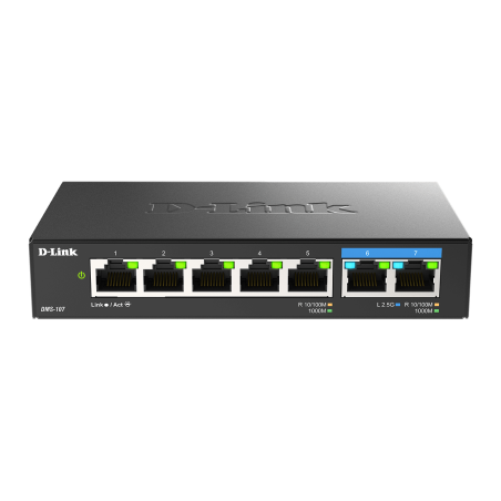 SWITCH D-Link unmanaged 7 porturi- 5 porturi Gigabit- 2 porturi 25 Gigabit- carcasa metalica DMS-107timbru verde 15 lei)