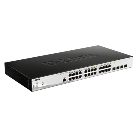 SWITCH PoE D-LINK Smart 24 porturi Gigabit24 PoE) 4 porturi 1G SFP- IEEE 8023af/at- buget POE total 193 W- carcasa metalica DG