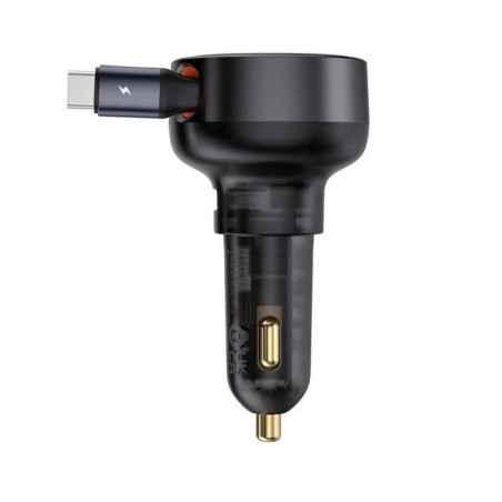 INCARCATOR auto Baseus Enjoyment Pro- 1 x USB Type-C cablu retractabil- 1 x USB - total output 60W- pt bricheta auto- negru C000