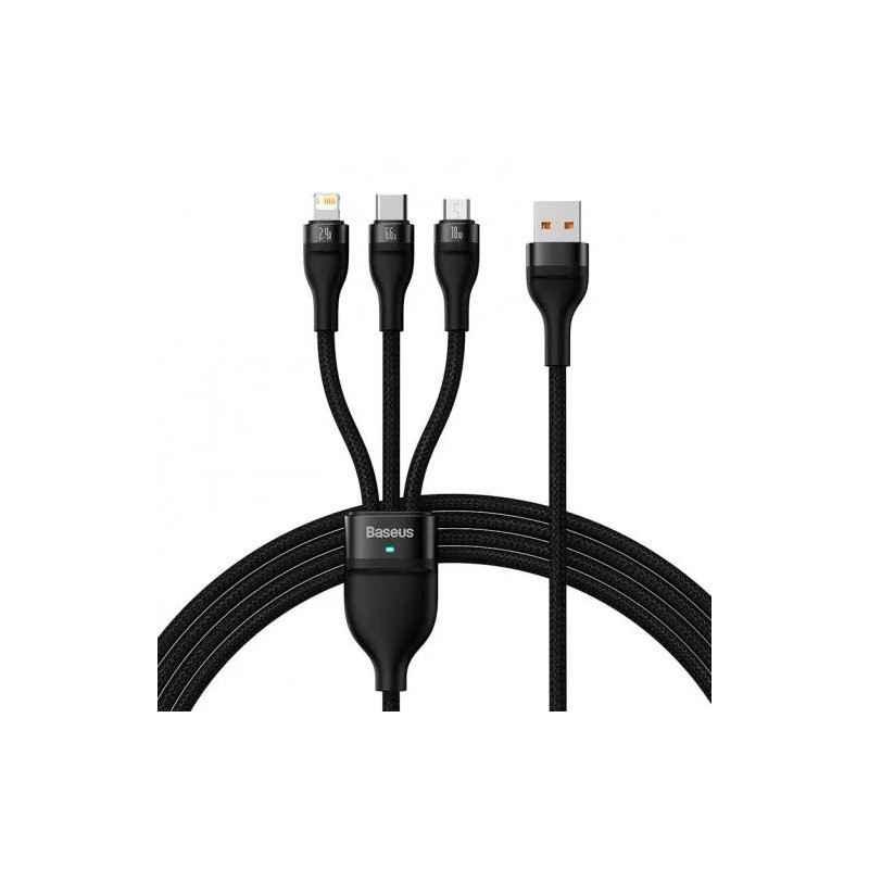 CABLU alimentare si date Baseus Flash- One-for-three Retractable- pt smartphone-USB la Micro-USBLightning USB Type-C 66W- 12m-