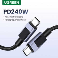 CABLU alimentare si date Ugreen- L513- Fast Charging Data Cable pt smartphone- USB Type-C la USB Type-C 240W- 2m- braided- negru