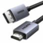 CABLU video Ugreen- DP125 DPT) la HDMIT)- 4K/30Hz- lungime 2m- braided- negru 35842timbru verde 008 lei) - 6941876238422