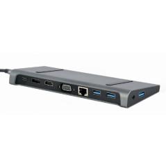 DOCKING Station Gembird universal- 9-in-1- conec PC USB-C-USB-Cx1- USB-A 31x3- porturi video HDMIx1-DisplayPortx1-VGAx1-PD 87W-R