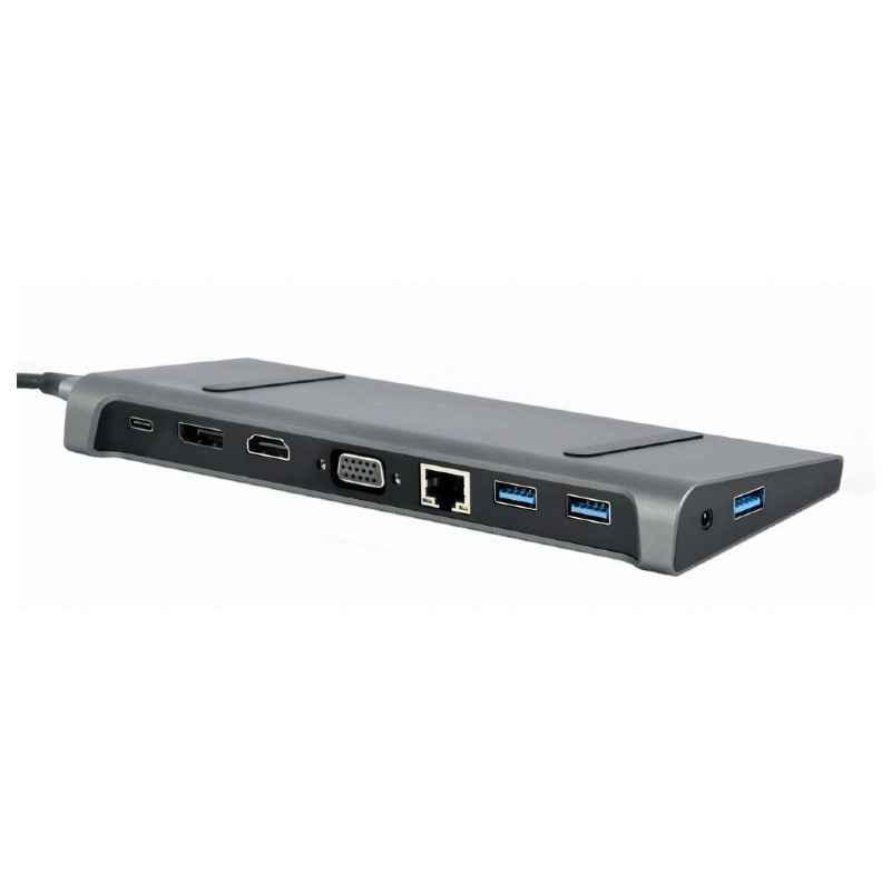 DOCKING Station Gembird universal- 9-in-1- conec PC USB-C-USB-Cx1- USB-A 31x3- porturi video HDMIx1-DisplayPortx1-VGAx1-PD 87W-R
