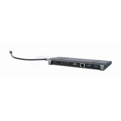DOCKING Station Gembird universal- 9-in-1- conec PC USB-C-USB-Cx1- USB-A 31x3- porturi video HDMIx1-DisplayPortx1-VGAx1-PD 87W-R