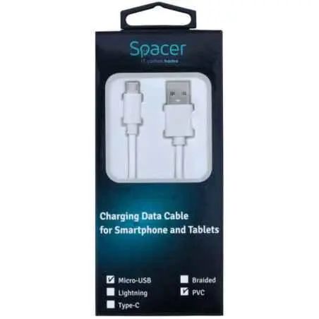 CABLU alimentare si date SPACER- pt smartphone- USB 20T) la Micro-USB 20T)- PVC- bulk- 18m- alb SPDC-MICRO-PVC-W-18timbru verde
