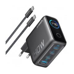 Alimentator retea Anker- 140W- fast charge- 3 x USB-C- 1 x USB-A- incarcare simultana 2 porturi 140W- afisaj LED- PD- gri- B2697