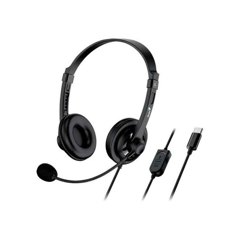 CASTI Genius HS-230U- cu fir- utilizare multimedia- USB-A- microfon pe brat- lungime cablu 24m- control volum pe fir- negru- 317