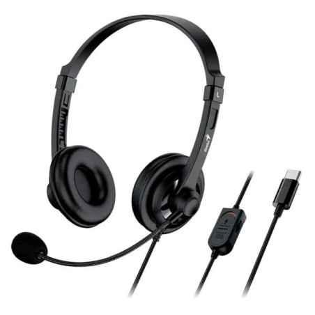 CASTI Genius HS-230U- cu fir- utilizare multimedia- USB-A- microfon pe brat- lungime cablu 24m- control volum pe fir- negru- 317