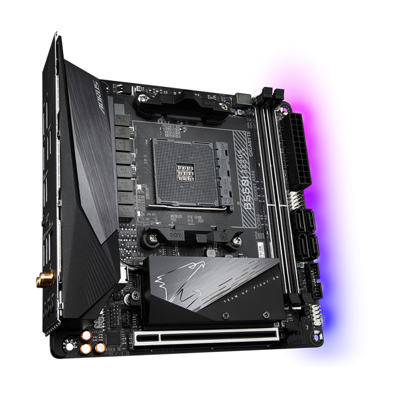 PLACA de BAZA Gigabyte B550 I AORUS PRO AX- skt AM4- mini ITX- AMD B550- 2 x DDR4- max 64 GB- 4 x SATA- 2 x M2- 71- B550 I AORUS