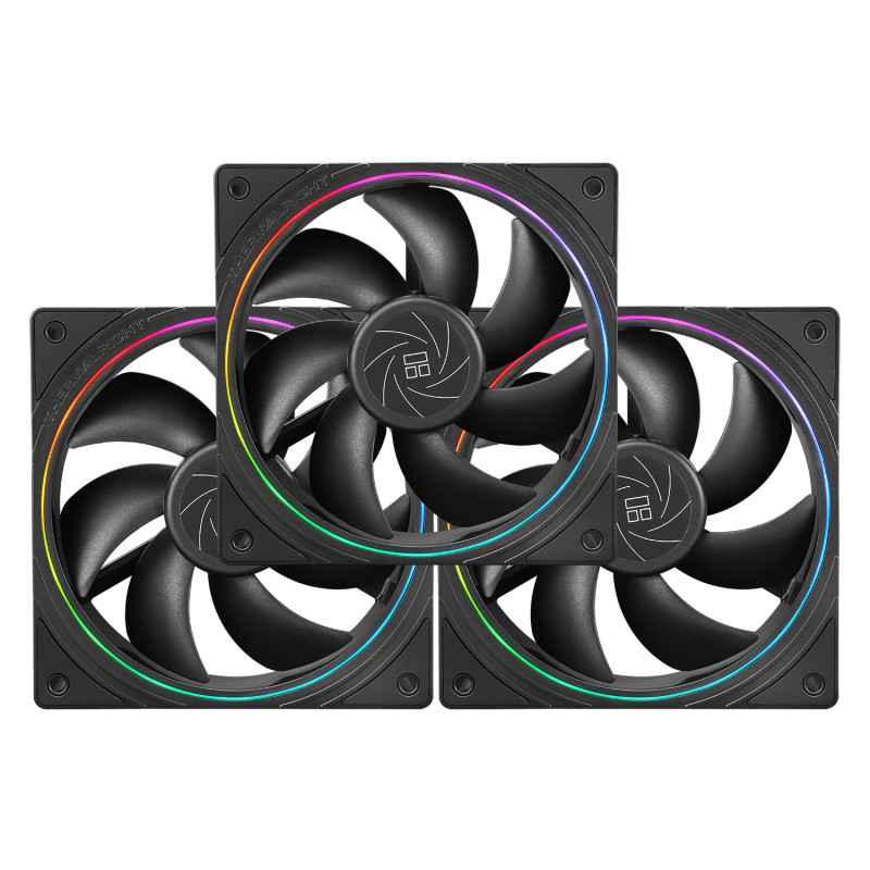 Set 3 ventilatoare Thermalright TL-S12- 120mm- 1500 RPM- S-FDB Bearing- 476 CFM- LED ARGB- 4pin PWM- negru- TL-S12-3timbru verde
