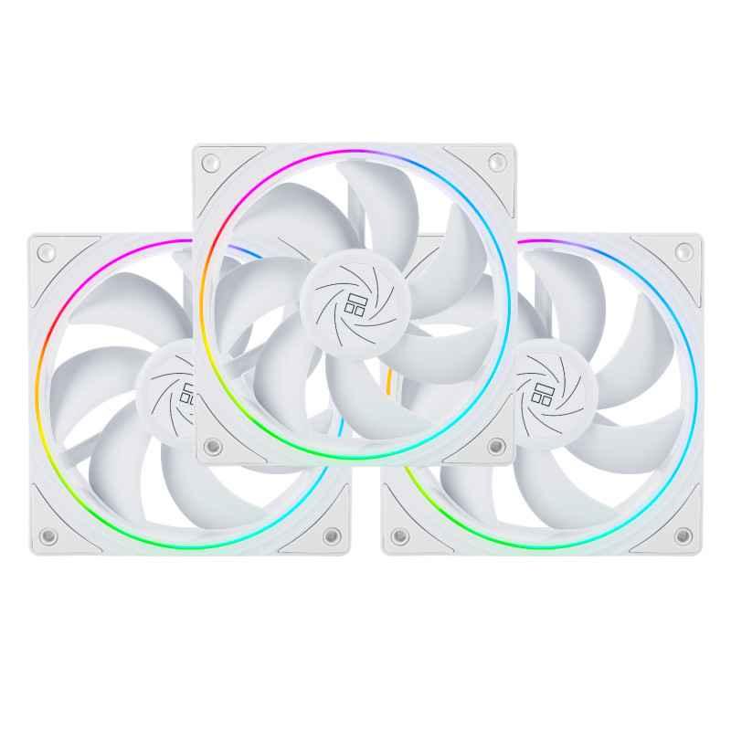Set 3 ventilatoare Thermalright TL-S12- 120mm- 1500 RPM- S-FDB Bearing- 476 CFM- LED ARGB- 4pin PWM- alb- TL-S12-W-3timbru verde