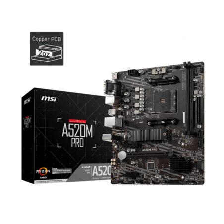 PLACA de BAZA MSI A520M PRO- skt AM4- mATX- AMD A520- 2 x DDR4- max 64 GB- 4 x SATA- 1 x M2- 71- A520M PRO