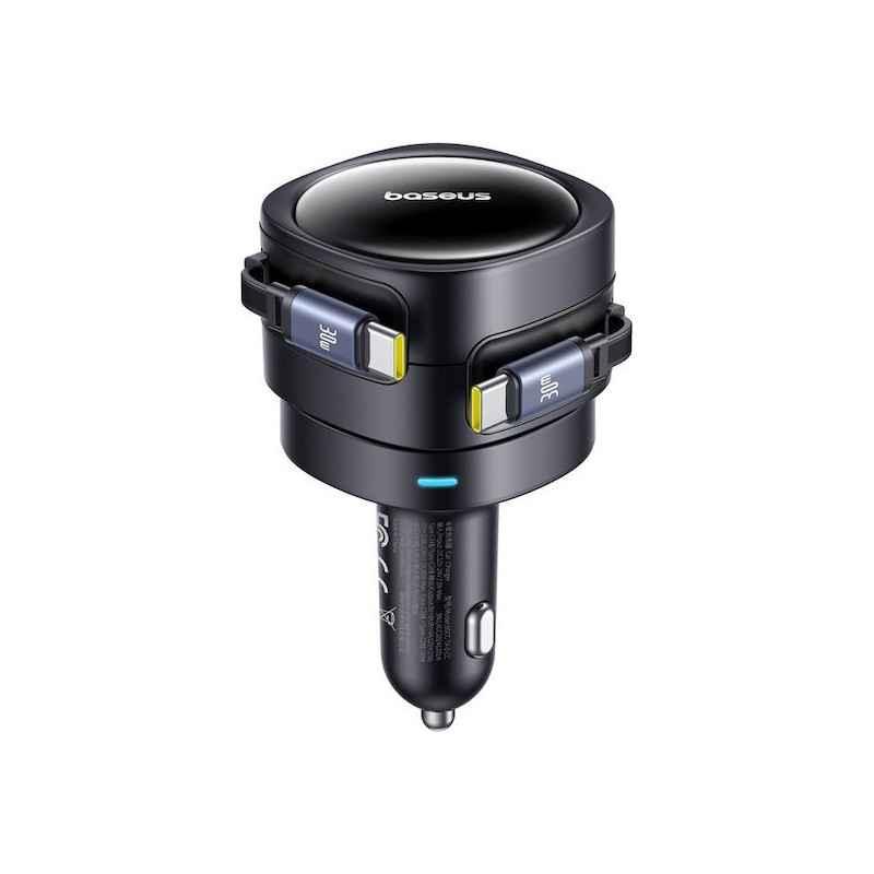 INCARCATOR auto Baseus Enjoyment Max- Quick Charge 60W- cablu retractabil integrat 2 x USB Type-C- negru C00035507121-01timbru v