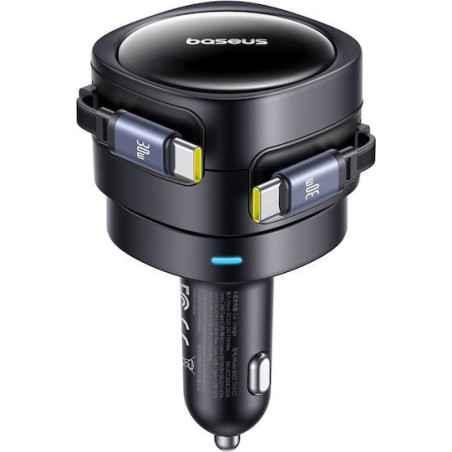 INCARCATOR auto Baseus Enjoyment Max- Quick Charge 60W- cablu retractabil integrat 2 x USB Type-C- negru C00035507121-01timbru v
