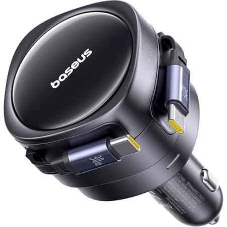 INCARCATOR auto Baseus Enjoyment Max- Quick Charge 60W- cablu retractabil integrat 2 x USB Type-C- negru C00035507121-01timbru v