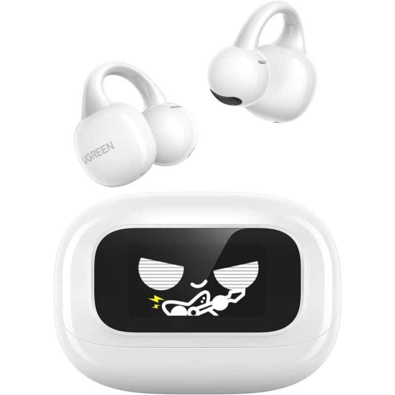 CASTI Ugreen- WS208- TWS- Bluetooth 54- ANC- HiTune ClipBuds- 30 ore durata viata baterie- ecran tactil- alb- 55136-timbru verde