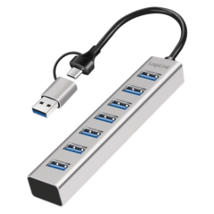 HUB extern LOGILINK- porturi USB: USB 30 x 7- conectare prin USB-C 30- adaptor conectare USB-A- metal- argintiu- UA0441timbru ve