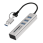 HUB extern LOGILINK- porturi USB: USB 30 x 3- conectare prin USB-C 30- adaptor conectare USB-A- SD/SDHC microSD- metal- arginti