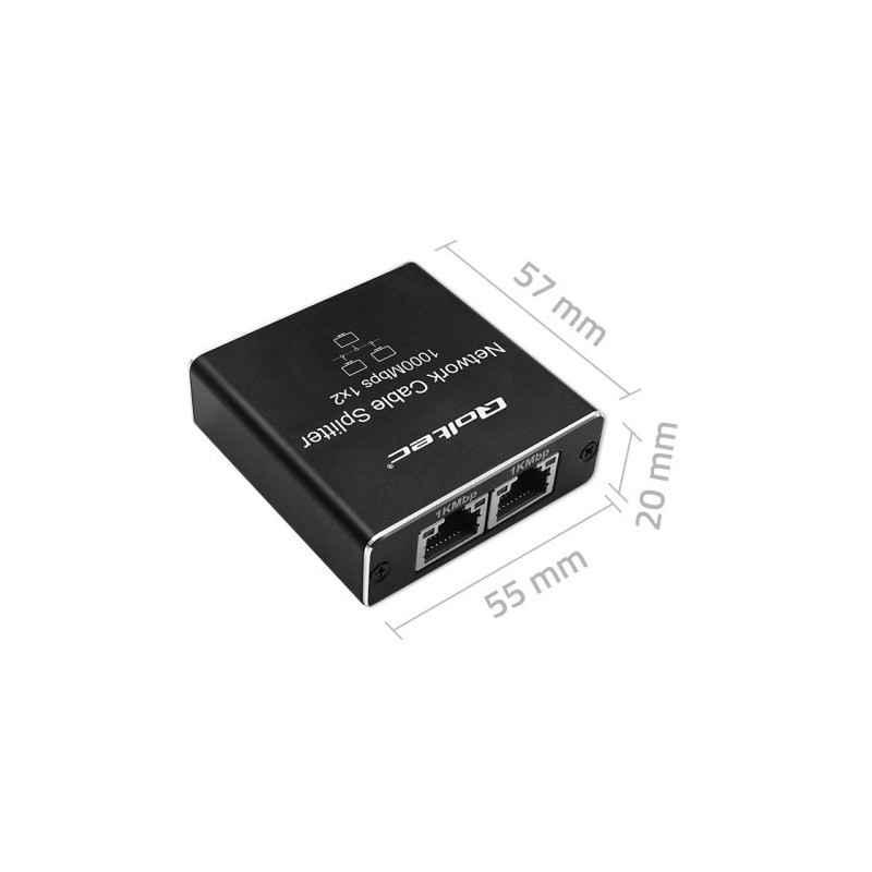 Adaptor Splitter mini SWITCH Qoltec 1x2 porturi RJ45 1000Mbps USB-C Aluminiu
