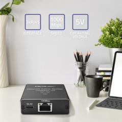 Adaptor Splitter mini SWITCH Qoltec 1x2 porturi RJ45 1000Mbps USB-C Aluminiu