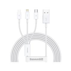 Cablu 3in1 Baseus USB la micro USB / USB - C/ Lighting 3.5A 1.2m alb