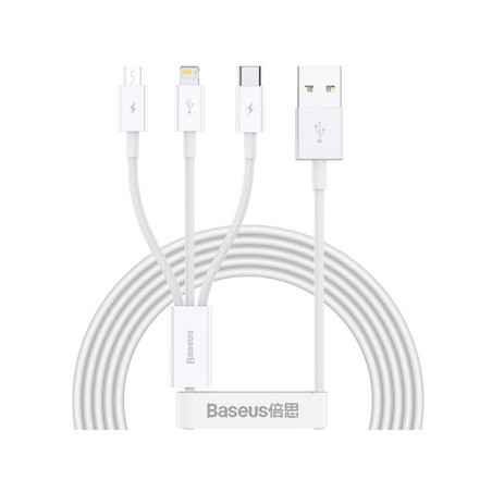 Cablu 3in1 Baseus USB la micro USB / USB - C/ Lighting 3.5A 1.2m alb