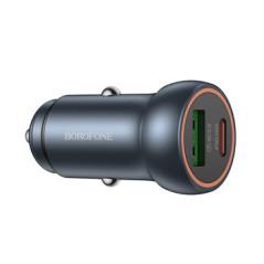INCARCATOR auto Borofone BZ32A- pt bricheta auto- 1 x USB max18W- 1 x USB Type-C max 30W- gri 6941991118579timbru verde 018 lei)