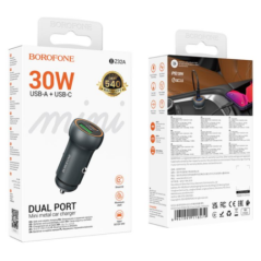 INCARCATOR auto Borofone BZ34B- pt bricheta auto- 1 x USB max18W- 1 x USB Type-C max 30W- putere totala 30W- include cablu USB T